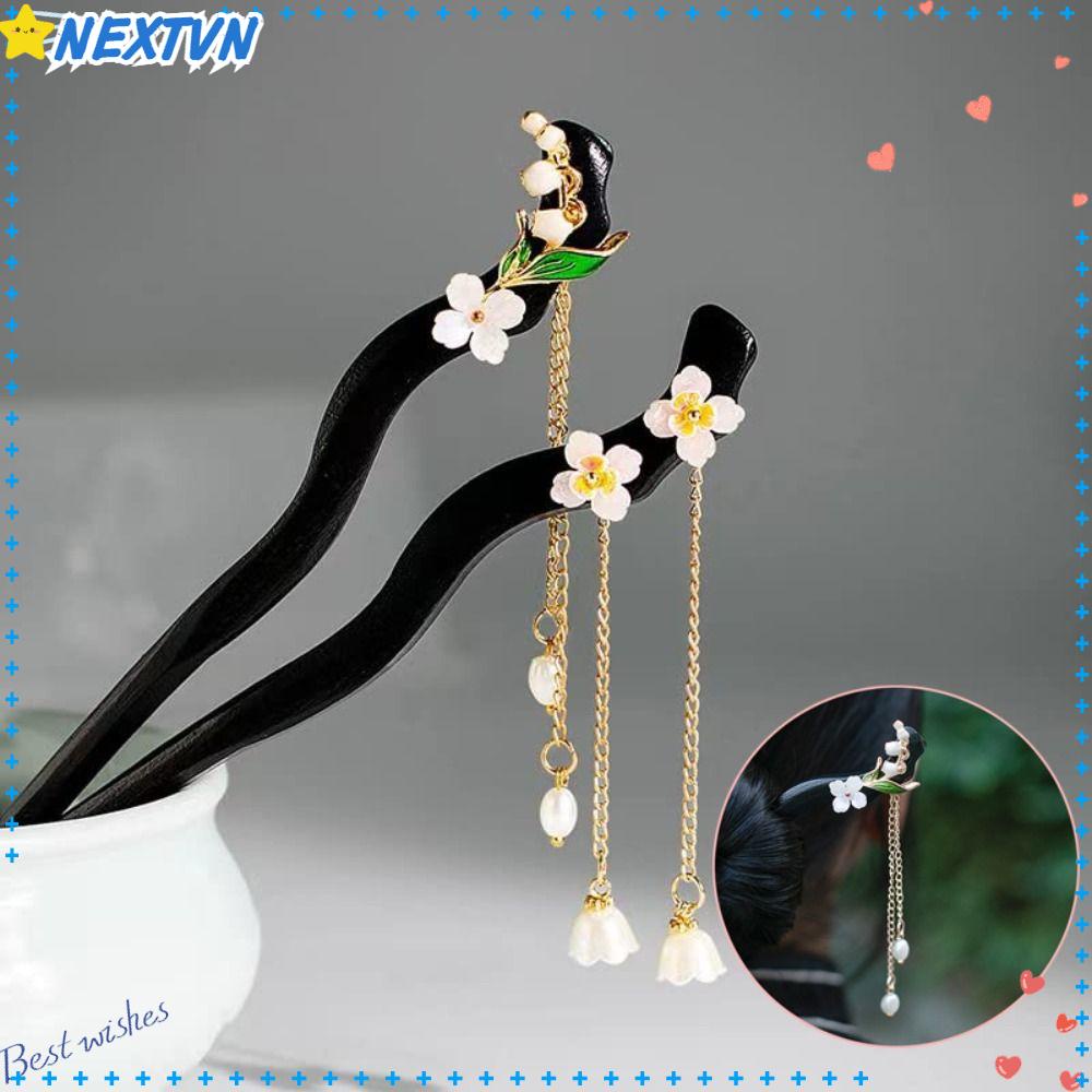 NEXTVN Trâm Cài Tóc Tua Rua Bằng Gỗ Màu Đen Siêu Bền Hình Hoa Dành Cho Bạn Nữ