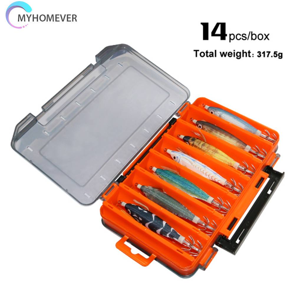 Bộ 14 Mồi Câu Cá Giả Hình Bạch Tuộc Dạ Quang Cứng Kèm Hộp Đựng