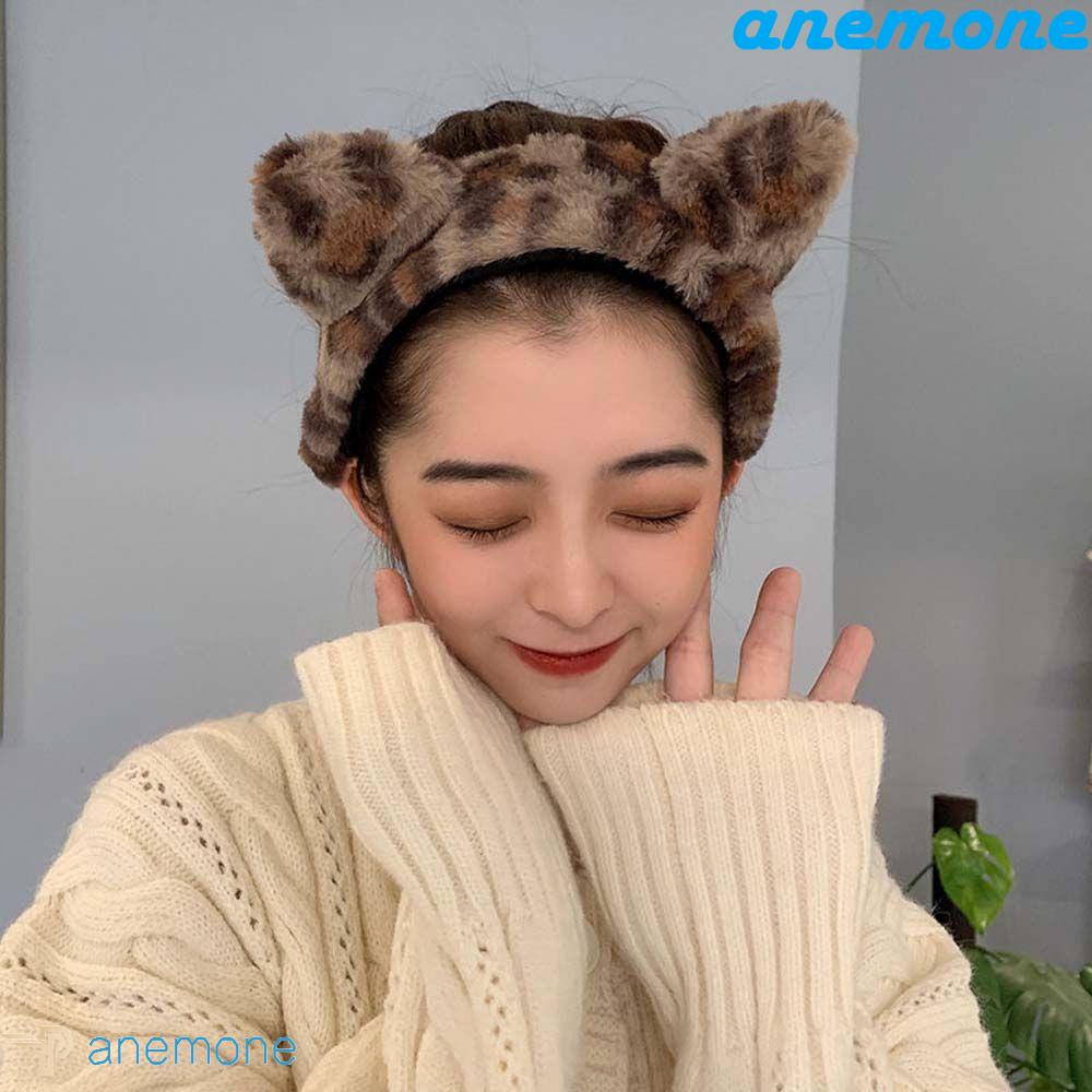 ANEMONE Băng Đô Tai Mèo Họa Tiết Da Báo Vui Nhộn Phong Cách Hàn Quốc Cho Nữ