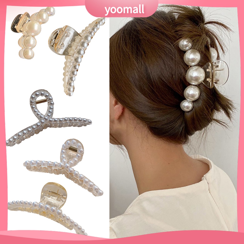 Kẹp Tóc Càng Cua Lớn Bằng Nhựa Đính Ngọc Trai Nhân Tạo Xinh Xắn