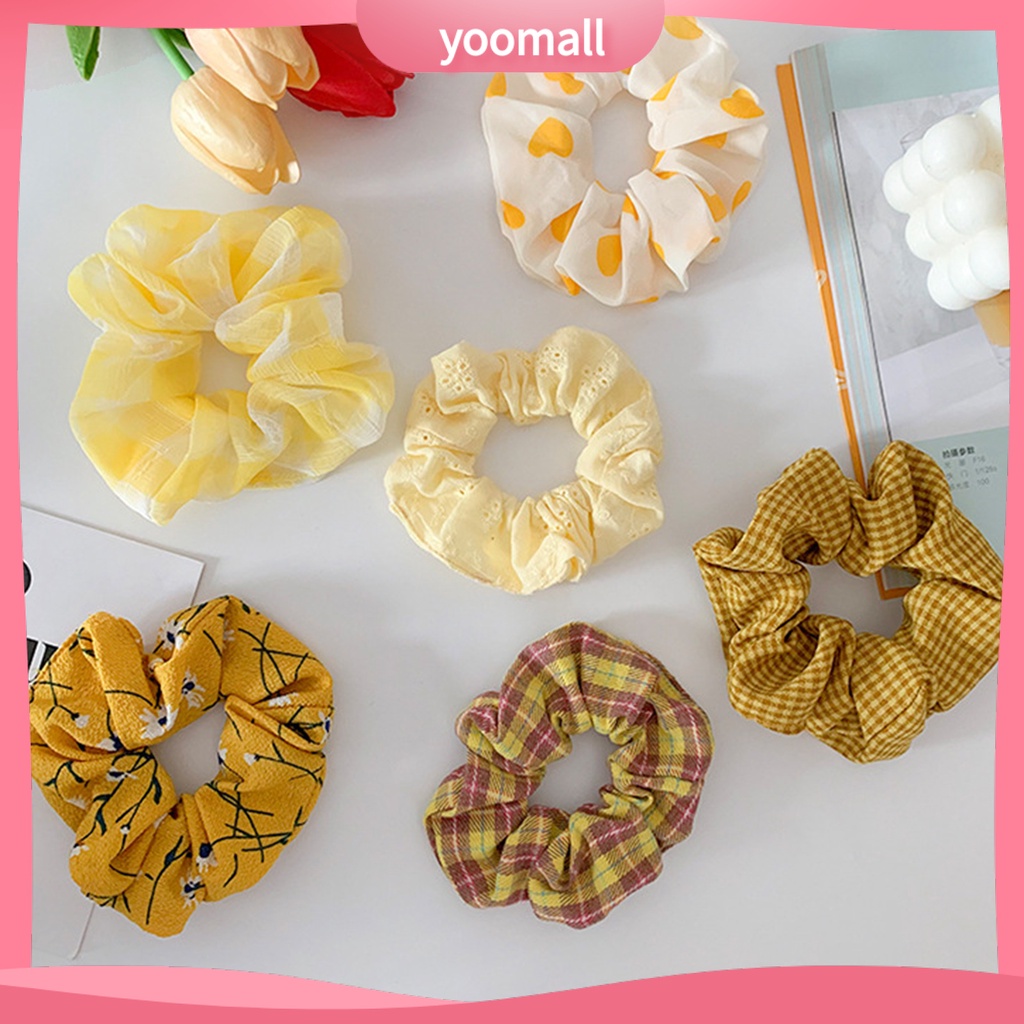 Dây Buộc Tóc Co Giãn Chống Trượt Chống Rơi In Họa Tiết Hoa Xinh Xắn Cho Nữ