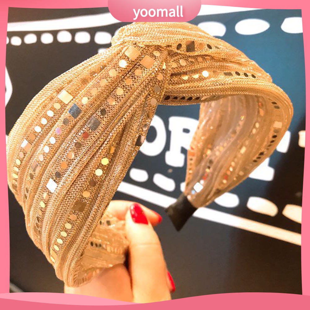 Băng Đô Cài Tóc Bản Rộng Đính Kim Sa Lấp Lánh Kiểu Vintage Cho Nữ