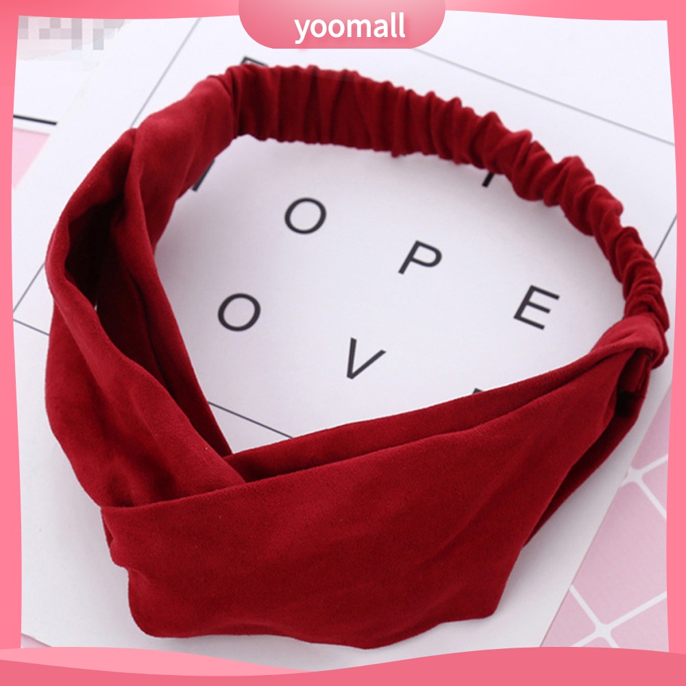 Băng Đô Thắt Nút Chéo Bằng Da Lộn Mềm Co Giãn Màu Trơn Phong Cách Vintage Dành Cho Nữ