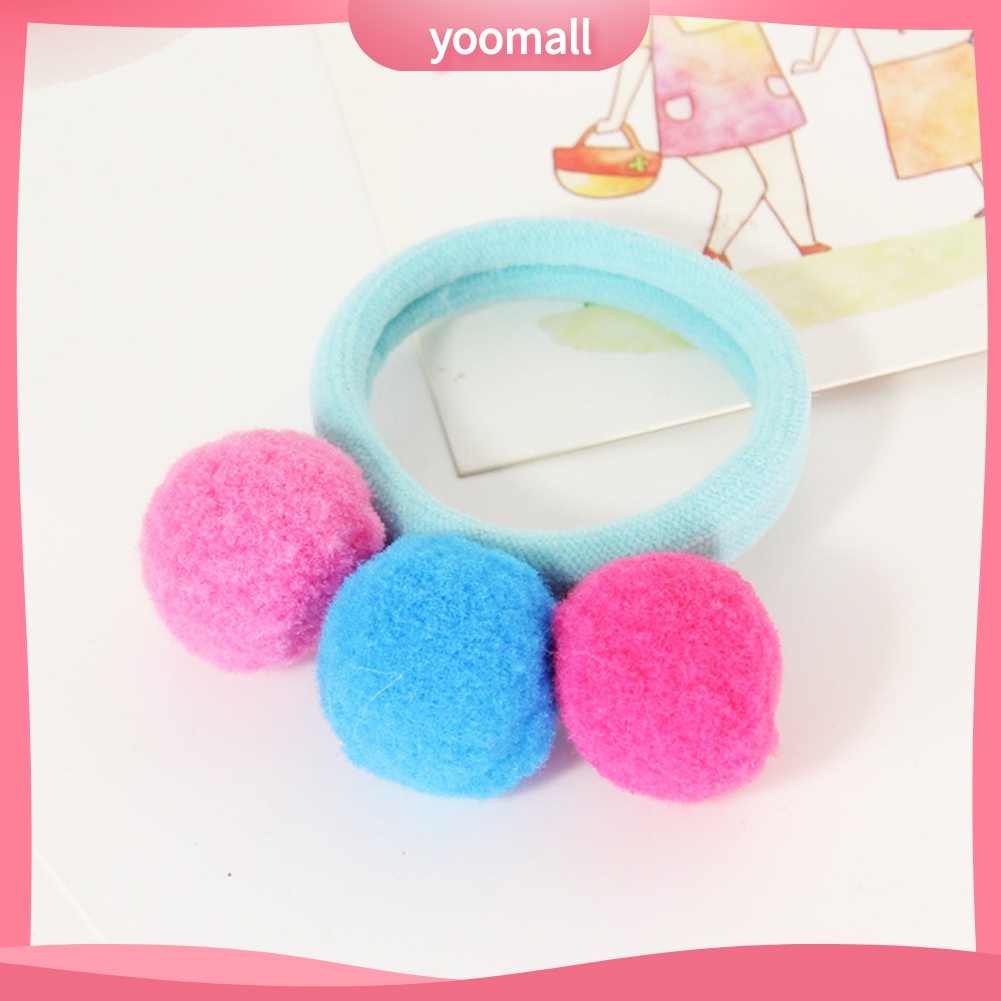 Dây Cột Tóc Đính Bóng Lông Nhung Co Giãn Dễ Thương Xinh Xắn Cho Bé Gái