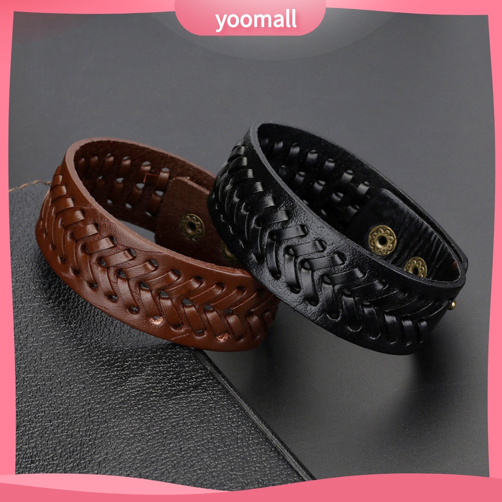 Vòng Tay Giả Da Bản To Đính Nút Phong Cách Vintage Cho Nam