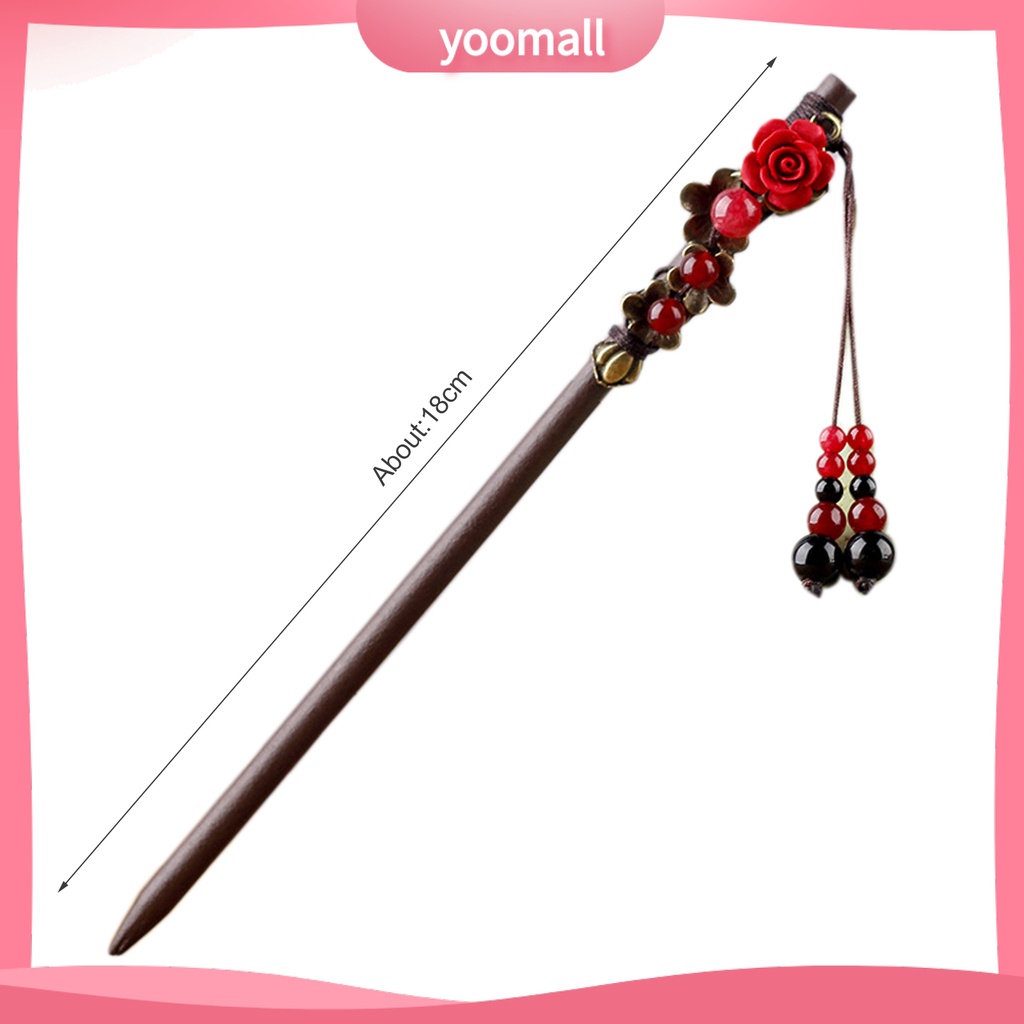 Trâm Cài Tóc Bằng Gỗ Đính Tua Rua Phong Cách Trung Hoa Cổ Điển