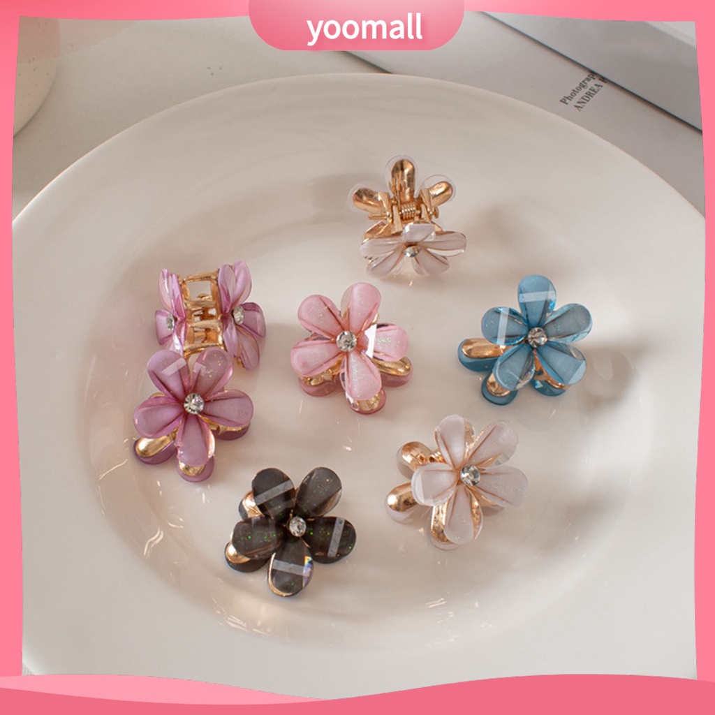 Bộ 2 Kẹp Tóc Kim Loại Hình Hoa Đính Đá Màu Sắc Tươi Sáng