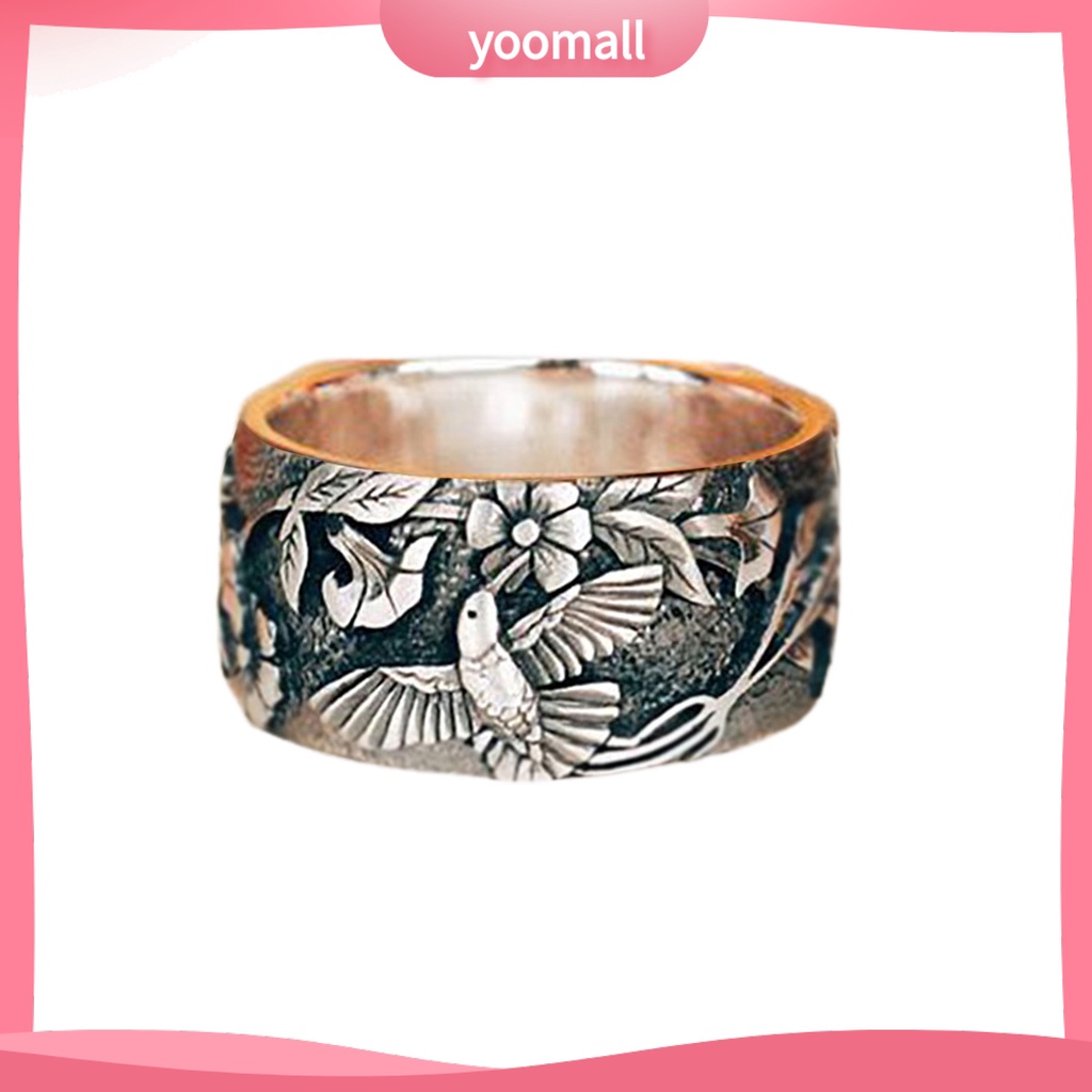 Nhẫn Hợp Kim Bản Rộng Họa Tiết Hoa / Chim Màu Sắc Cổ Điển Phong Cách Hip Hop Cho Nam Và Nữ