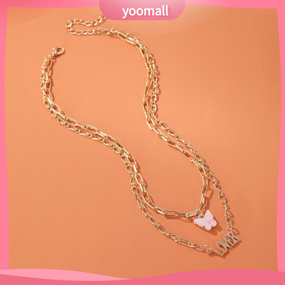 Vòng cổ Dài Hai Lớp Mặt Hình Bướm Và Chữ Cái Thời Trang