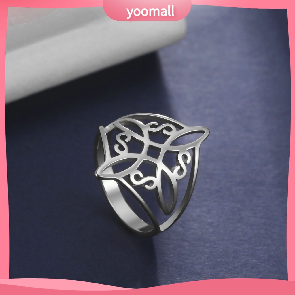 [YM] Nhẫn Thép Không Gỉ Họa Tiết Hình Học Rỗng Mạ Điện Sáng Mịn Màng Thắt Nút Phù Thủy Mặc Hàng Ngày Cho Nữ