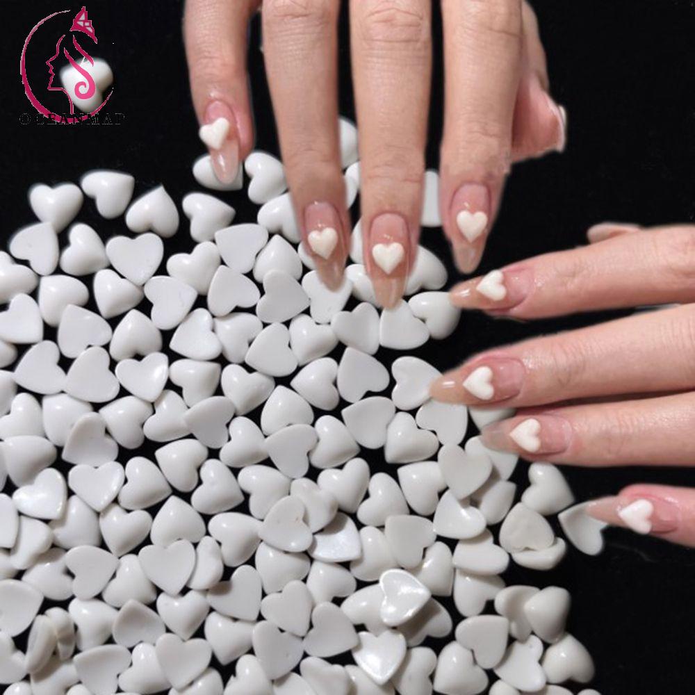OCEANMAP Phụ Kiện Trang Trí Móng Tay Hình Trái Tim Màu Trắng Thời Trang DIY