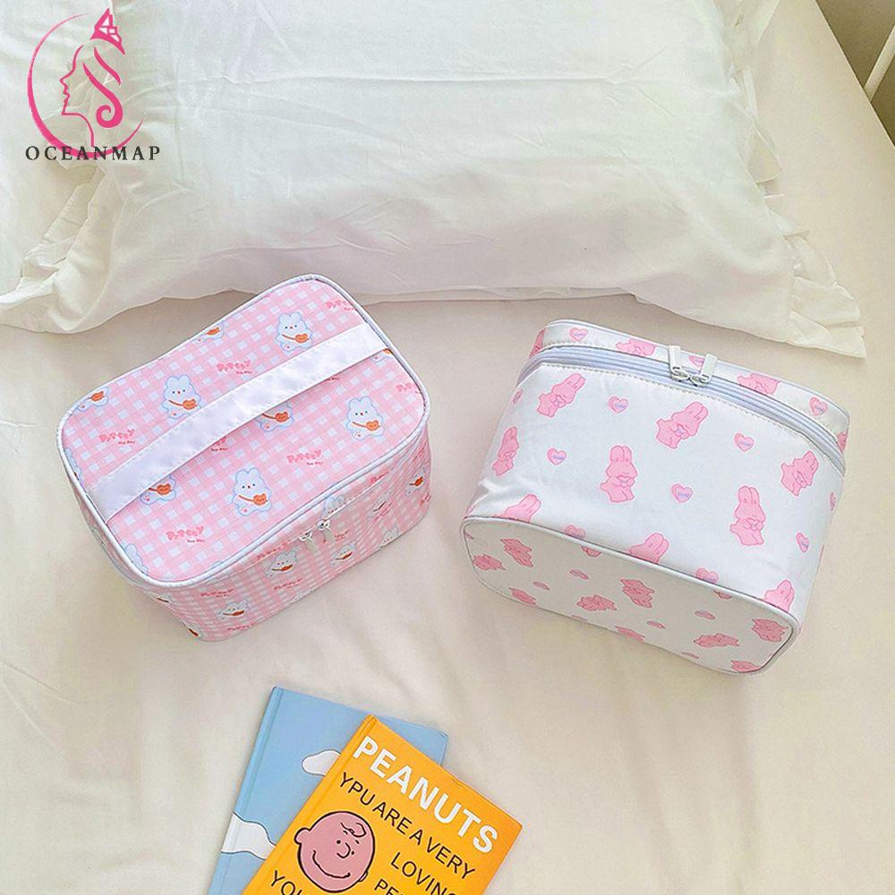 OCEANMAP Túi Đựng Mỹ Phẩm Du Lịch Tiện Lợi Họa Tiết Thỏ Xinh Xắn Ốp