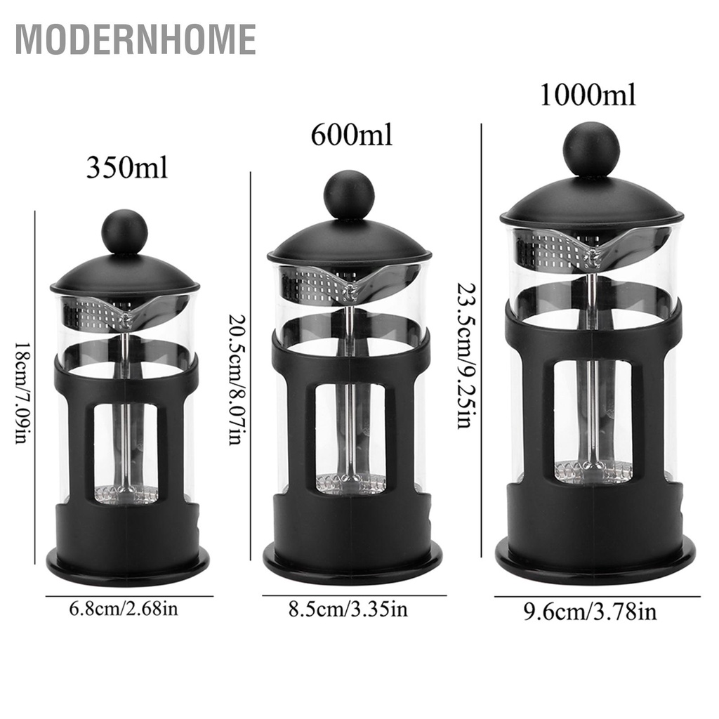 ModernHome Máy pha cà phê thủy tinh bằng thép không gỉ cầm tay ép kiểu Pháp Văn phòng tại nhà Bình trà