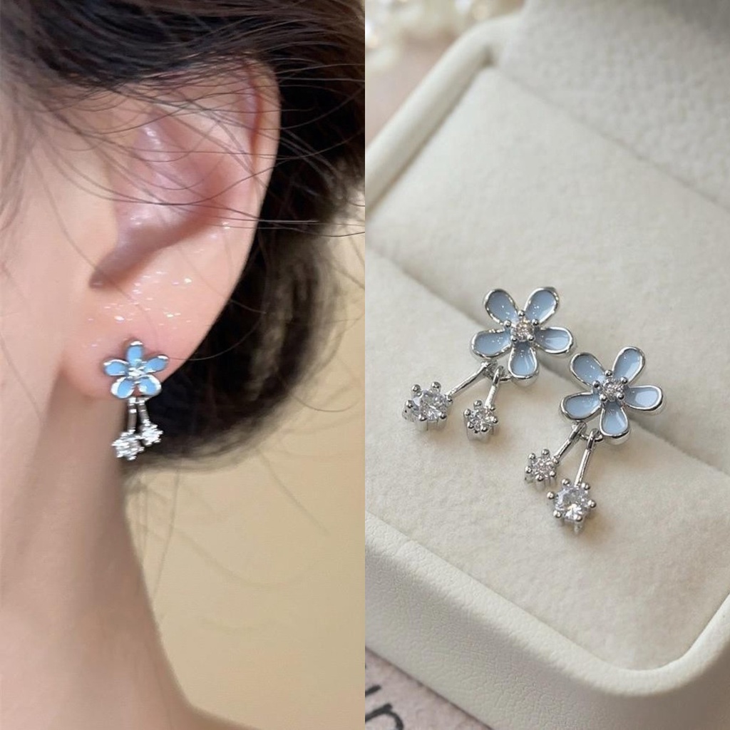 Khuyên Tai Hình Hoa Màu Xanh Dương Phong Cách Mới Cho Nữ