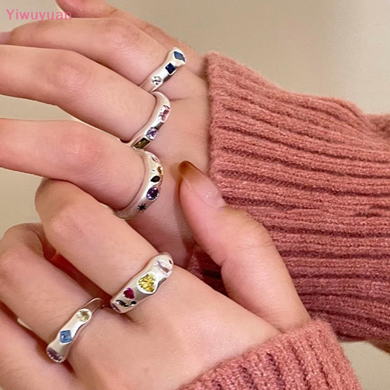 < Yiwuyuan > Nhẫn Đính Đá Zircon Tự Nhiên Không Đều Màu Thời Trang Cho Nữ