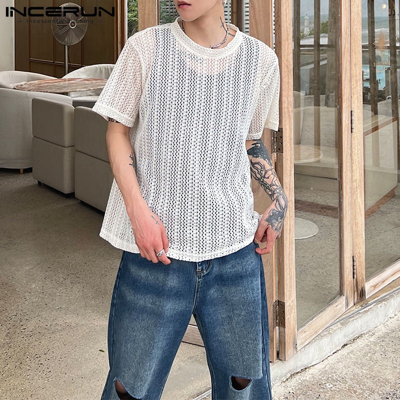 INCERUN Áo Thun Tay Ngắn Cổ Tròn Phong Cách Hàn Quốc Cho Nam