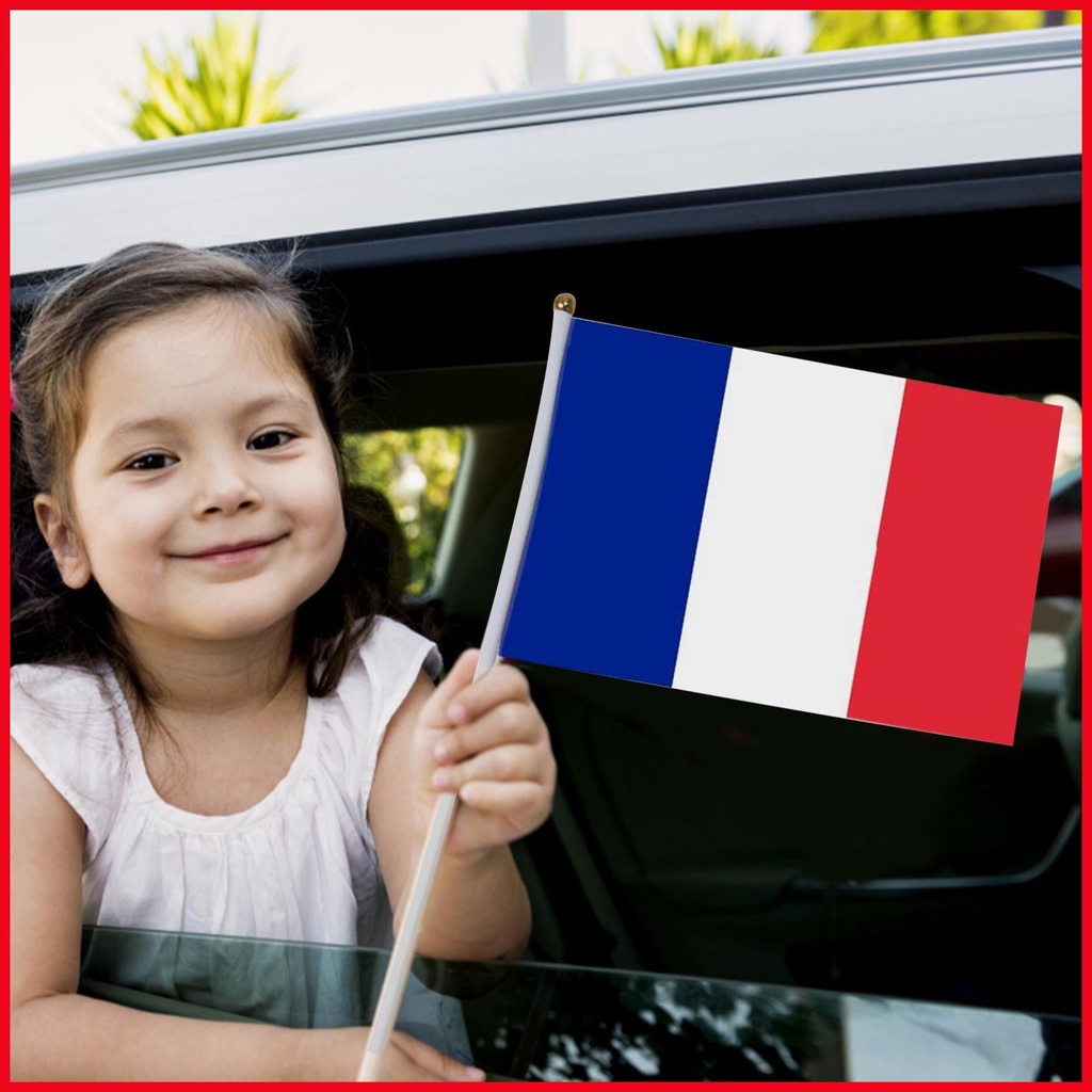 Set 10 Lá Cờ Pháp Mini Cầm Tay Màu Xanh Dương / Trắng / Đỏ 5.5 X 8.3inch