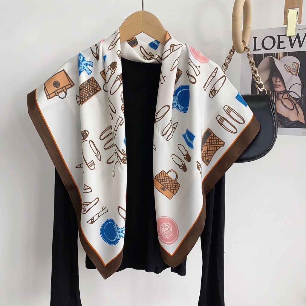 Xiaoxiang Khăn Quàng Cổ Vuông Bằng Lụa Chéo Hình Hoa Trà Màu Sắc Mơ Mộng Đơn Giản Đa Chức Năng Phong Cách Âu Mỹ Dành Cho Bạn Nữ