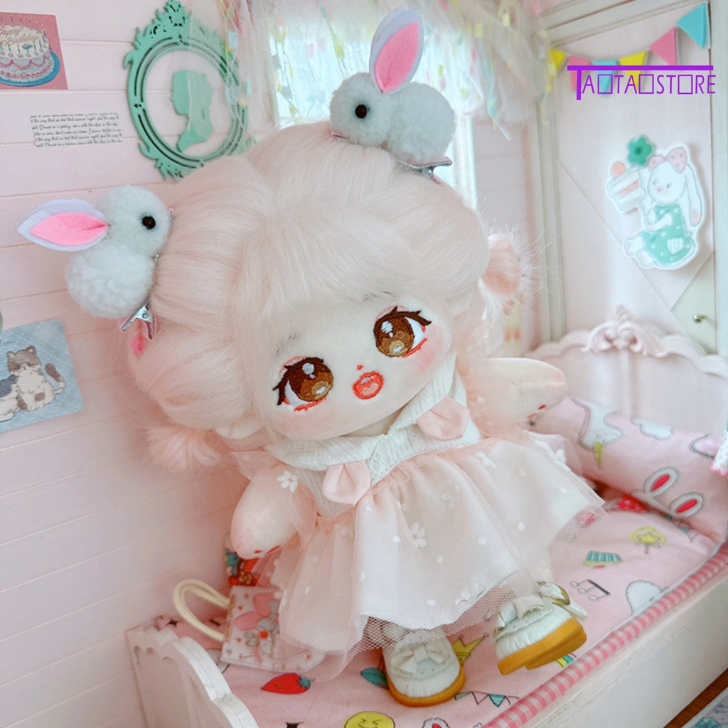 Búp Bê Vải Mềm Bắt Mắt Hình Thỏ Đáng Yêu 20cm Kèm Kẹp Tóc