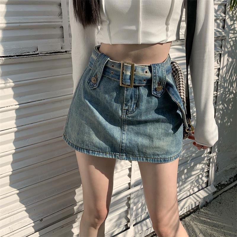 Chân Váy Denim Lưng Cao Phong Cách Hàn Quốc
