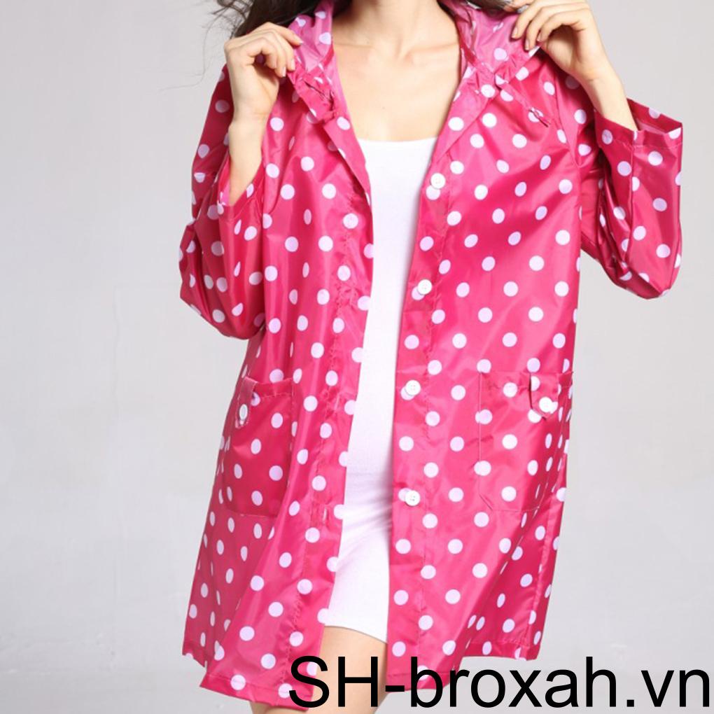 Áo Mưa Dáng Dài Hoạ Tiết Chấm Bi Cho Phái Nữ