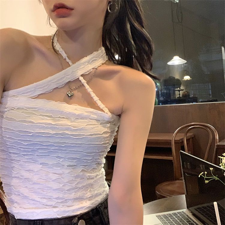 Áo Hai Dây Dáng Ngắn Màu Hồng Trơn Phong Cách Âu Mỹ Quyến Rũ Cho Nữ