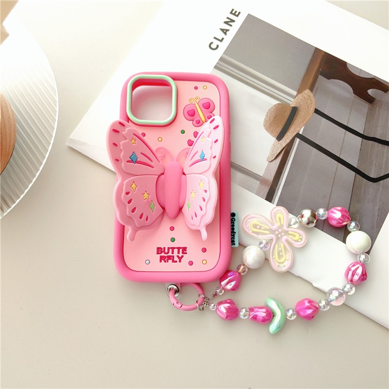 Ốp Điện Thoại Silicon Có Giá Đỡ Hình Bướm 3D Cho iPhone 14 13 12 Pro Max 11 14promax