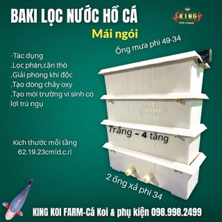 Baki lọc trắng mái ngói 4 tầng lọc nước hồ cá Koi có máng xã tạo thác