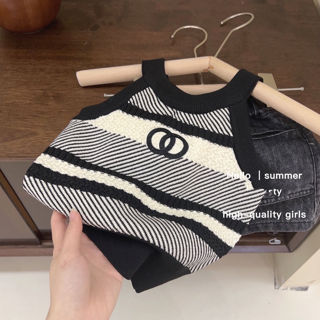 Set Đồ Thời Trang Mùa Hè 2023 Gồm Áo Sát Nách Và Quần Dài Phong Cách Tiktok Live Burst Cho Bé Gái