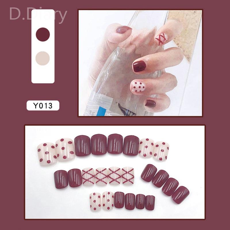 Bộ 24 Móng Tay Giả Ngắn Màu Trắng Đỏ In Họa Tiết Da Báo Đơn Giản Có Thể Tái Sử Dụng Cho Nữ