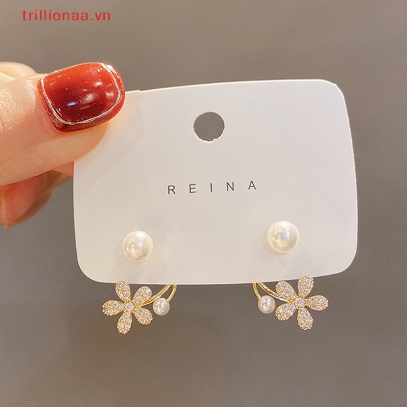 Bông Tai Hình Hoa Đính Ngọc Trai Giả Phong Cách Hàn Quốc Thanh Lịch Thời Trang Cho Nữ