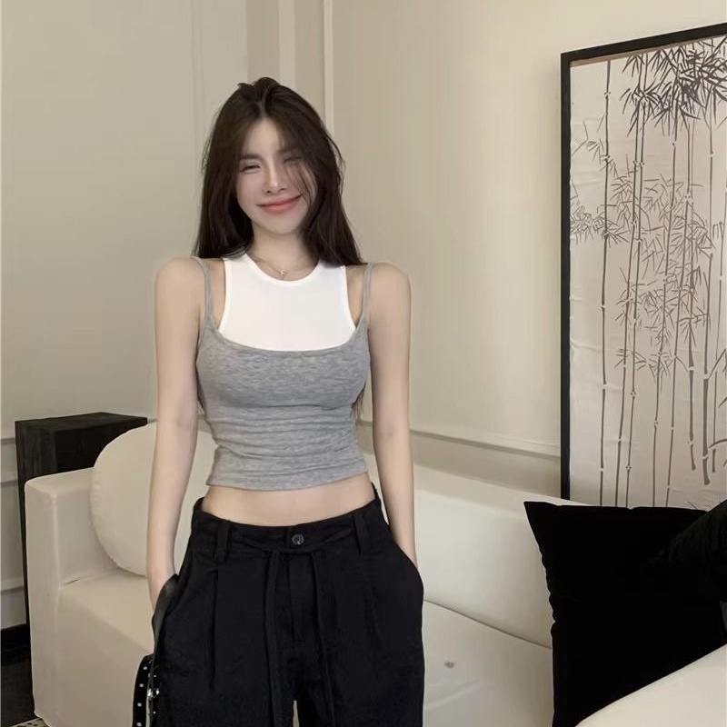 Cozok Áo Không Tay Dáng Ngắn Phối Màu Thời Trang Retro Gợi Cảm