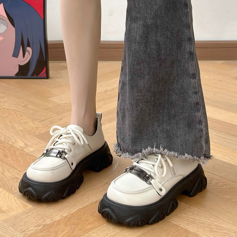 Giày Da Đế Dày Phong Cách Retro Anh Quốc Cho Nữ