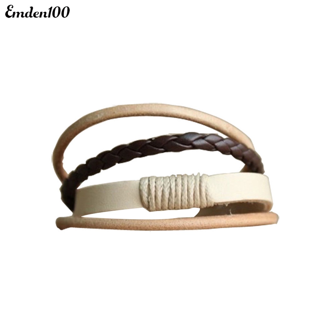 Vòng Tay Bện Dây Giả Da Nhiều Lớp Thời Trang Unisex