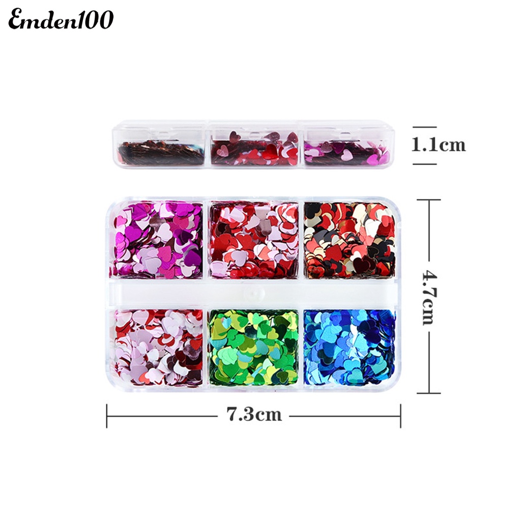 1 Hộp Phụ Kiện Trang Trí Móng Tay Lấp Lánh 6 Ngăn