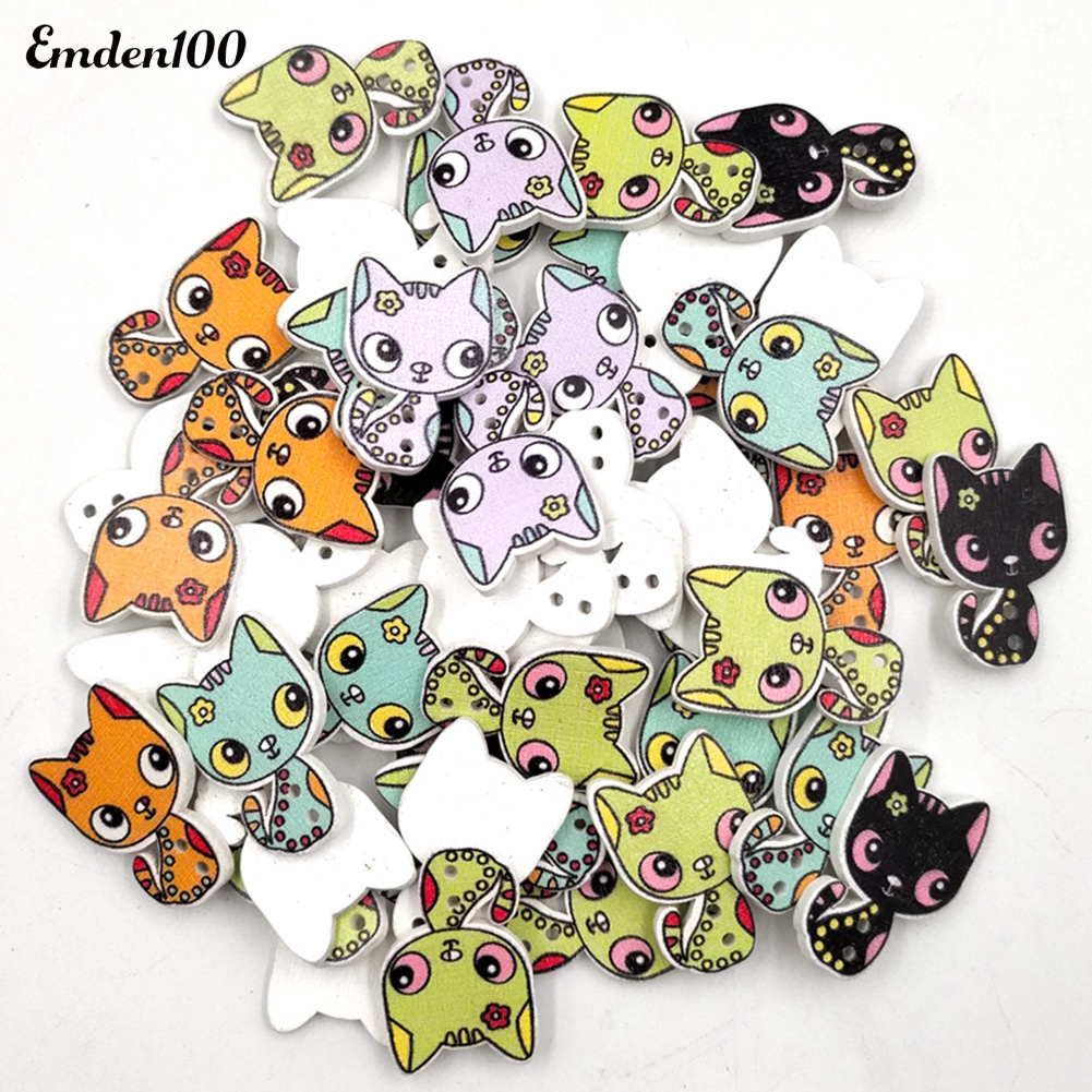 50 Nút Gỗ Hình Mèo Dễ Thương Tự Khâu Trang Trí Sách Kỉ Niệm