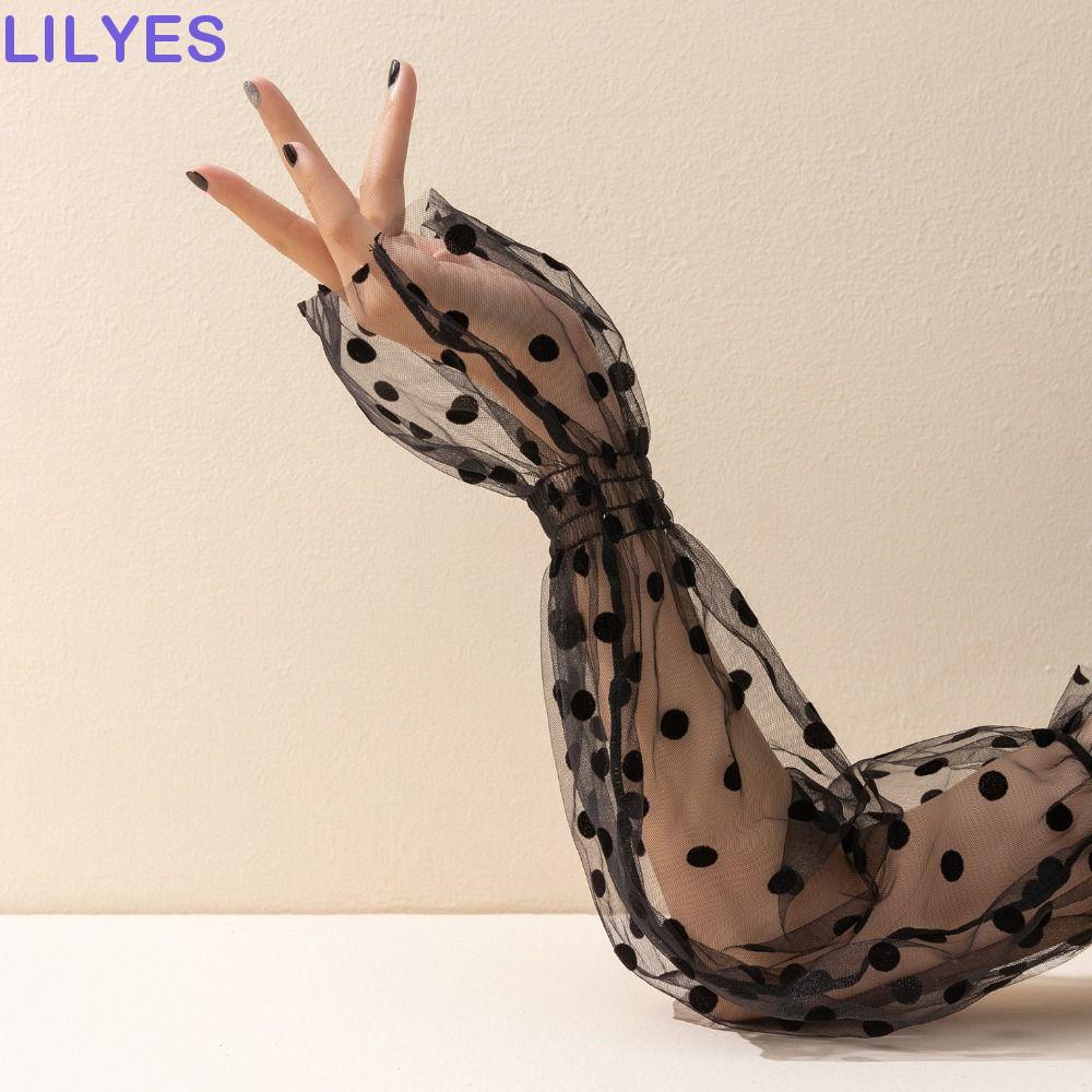 Găng Tay Chống Nắng Bằng Lụa Lạnh Mỏng Nhẹ Phối Lưới Che Cánh Tay Chống Tia UV Giữ Ấm Cho Nữ