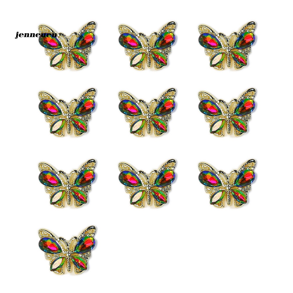 Set 10 Phụ Kiện Trang Trí Móng Nghệ Thuật Hình Bướm Màu Sắc Sống Động Có Thể Tháo Rời