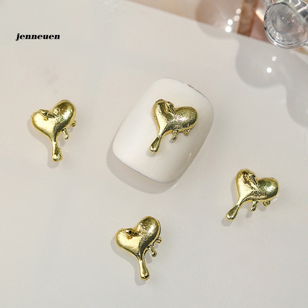 Set 10 Phụ Kiện Trang Trí Móng Tay Nghệ Thuật Hình Trái Tim Bằng Kim Loại