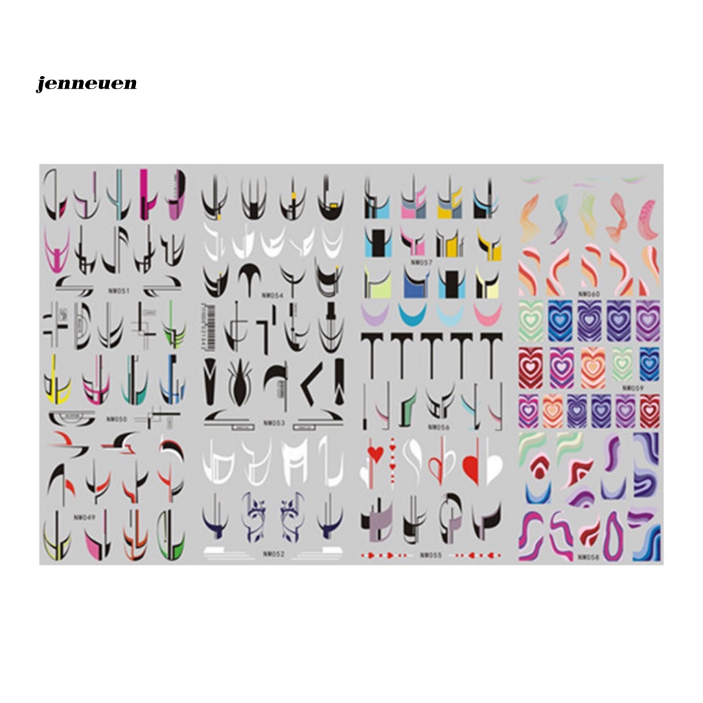 Set 12 Miếng Dán Móng Tay Bền Nhiều Màu Sắc Họa Tiết Trái Tim Kiểu Pháp Cho Salon