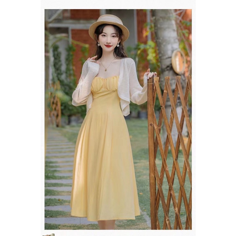 (((M &amp; E) Đầm Hai Dây Cổ Tích Yunnan Dahliang Phong Cách Mori Sang Trọng E4XD