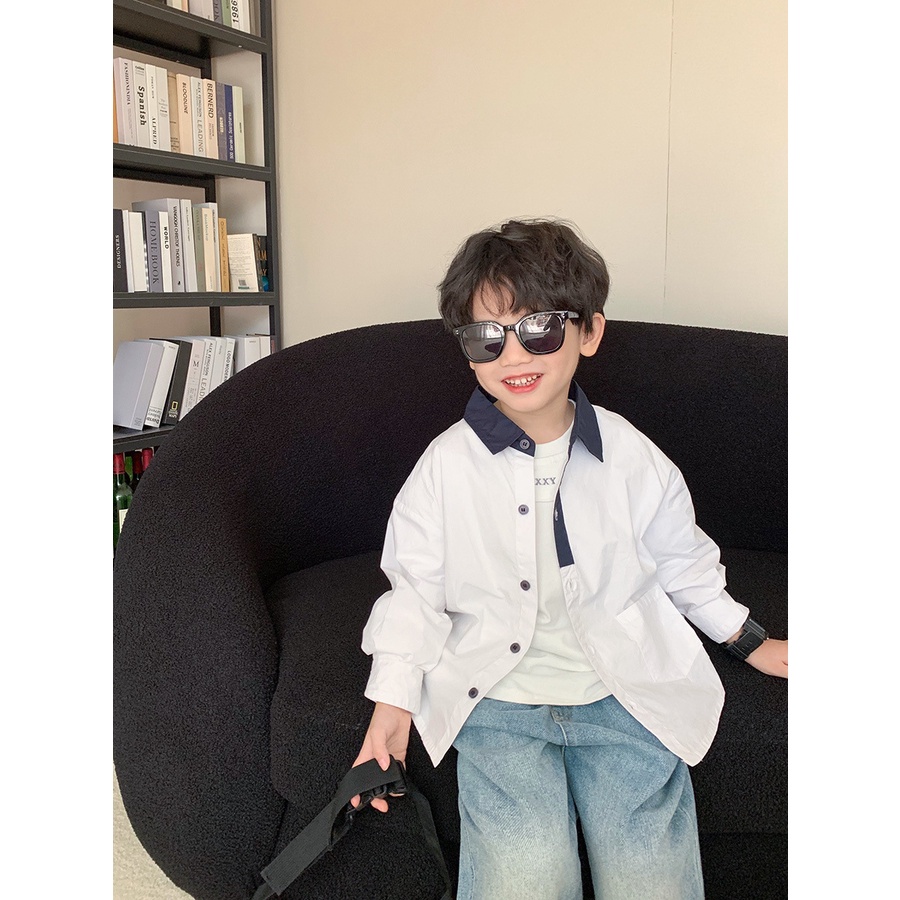 Áo sơ mi bảo hộ lao động bé trai nhật bản và hàn quốc cho bé trai lớn màu phù hợp với tay dài