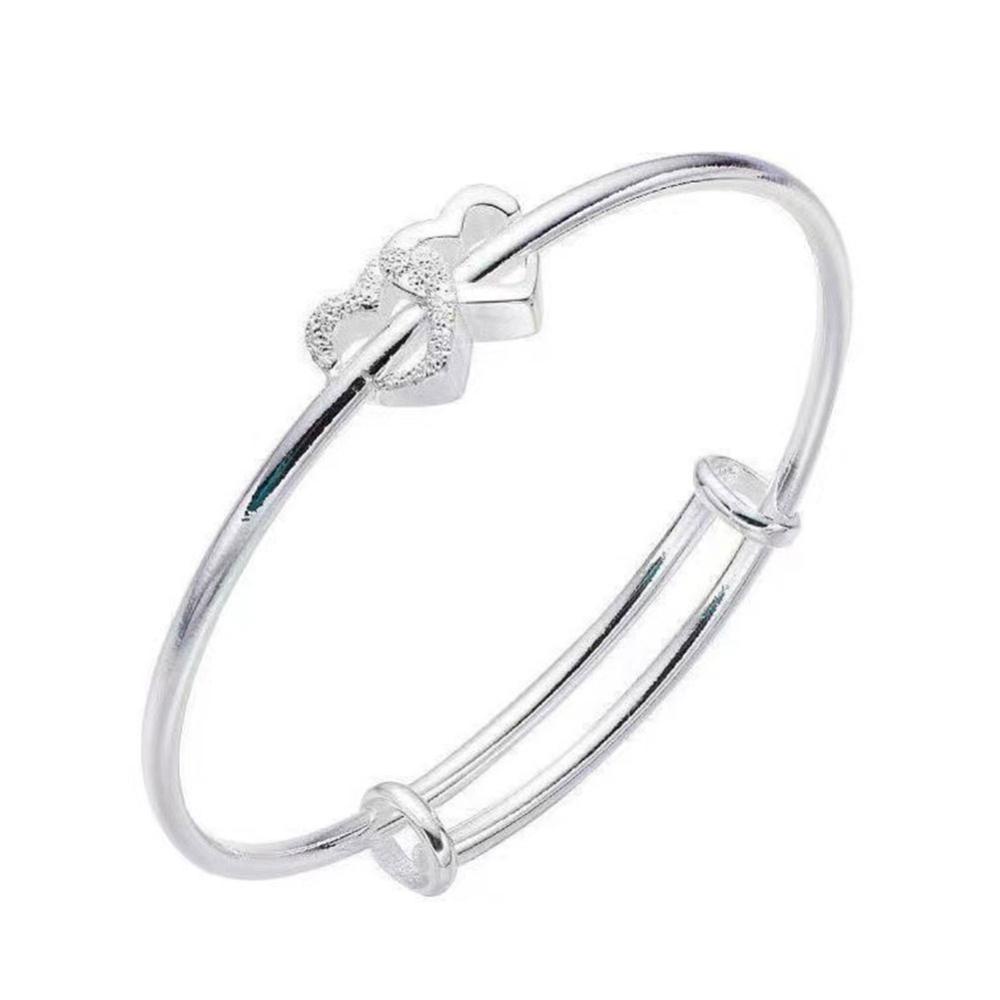 Vòng Tay Khóa Liên Kết Hình Trái Tim Đôi Bằng Hợp Kim Có Thể Điều Chỉnh Thời Trang J2V8