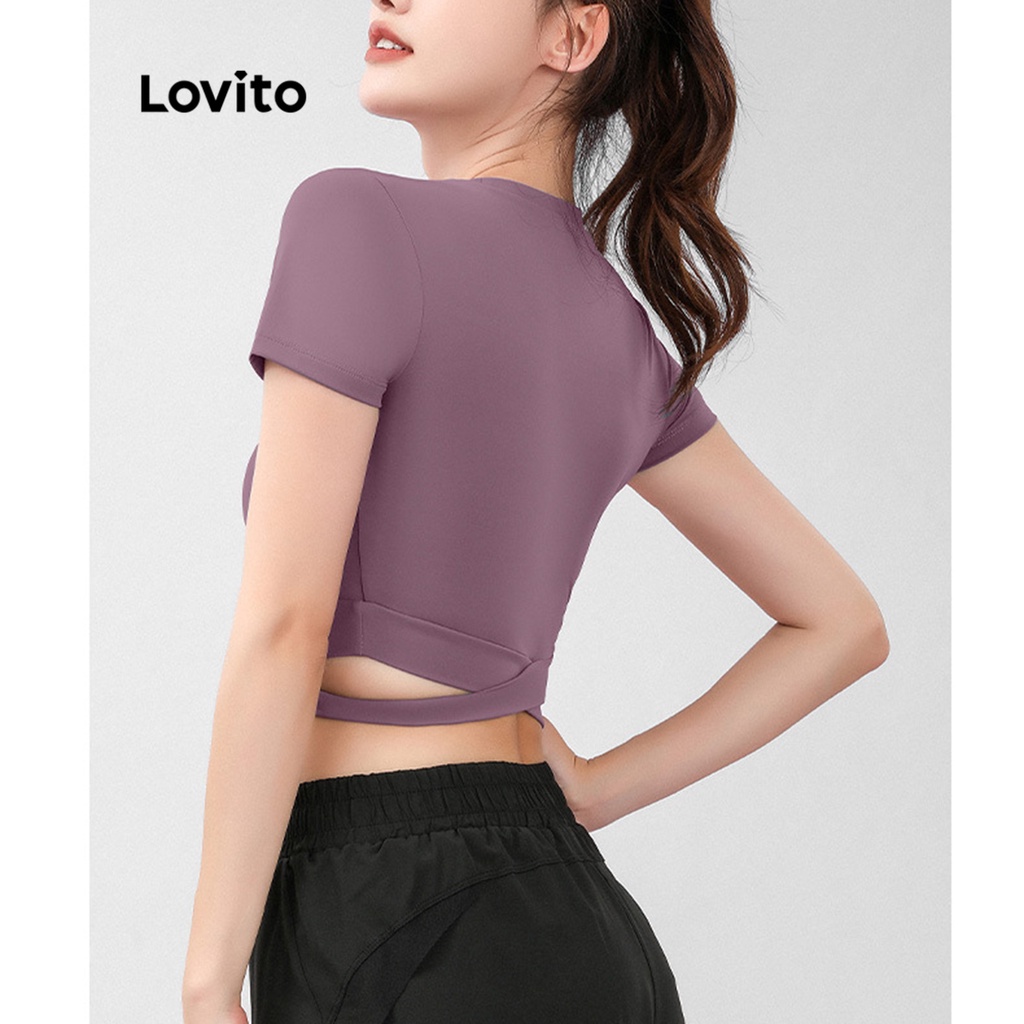 Áo ngực thể thao Lovito đan dây chéo màu trơn cho nữ LNA13052
