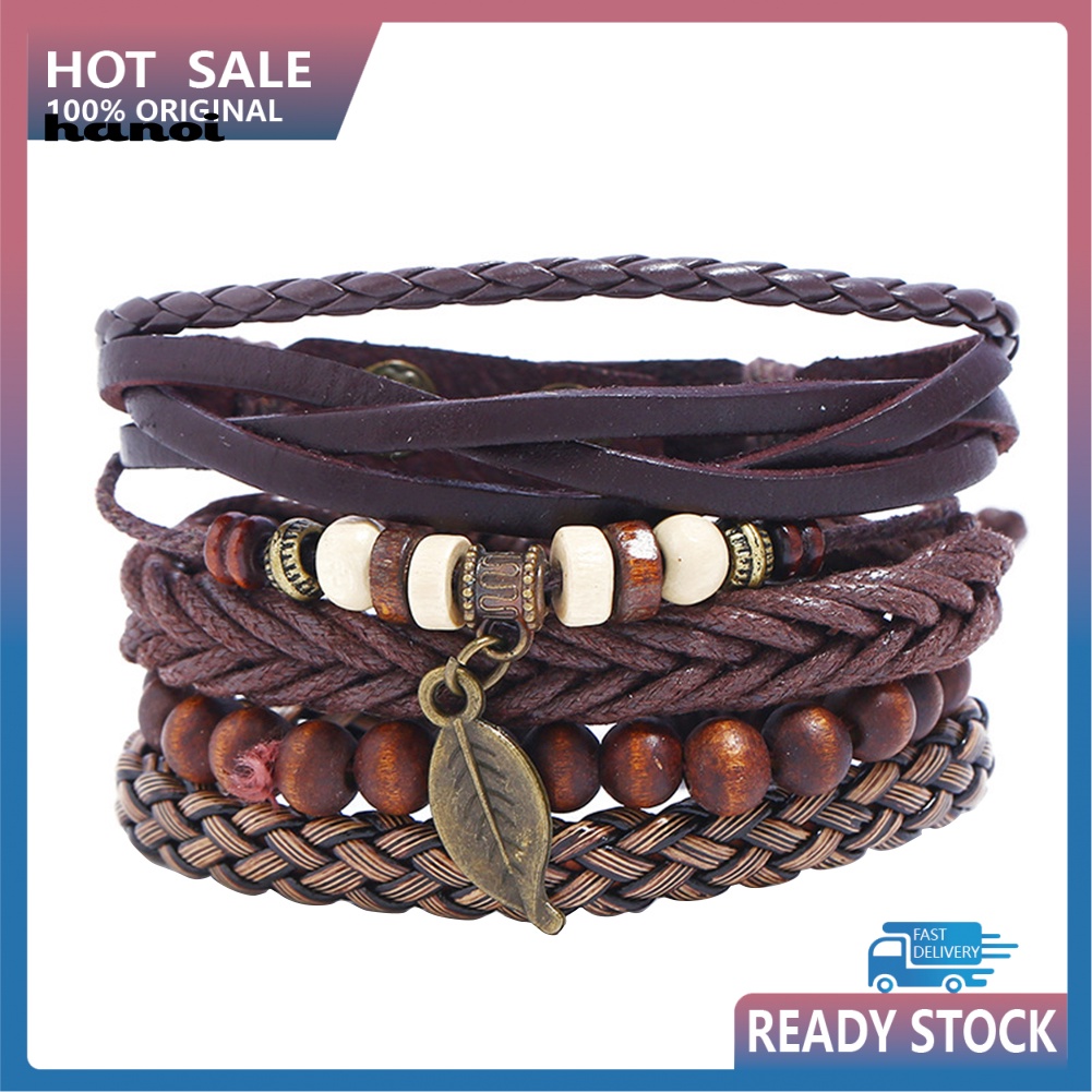 Set 4 Vòng Tay Bện Dây Giả Da Nhiều Lớp Thời Trang Cho Nam