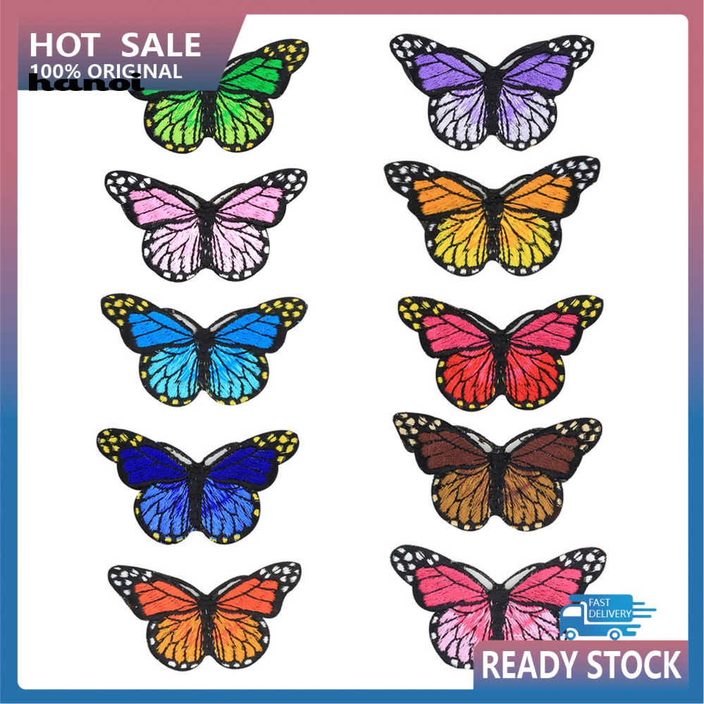 Set 10 Miếng Dán Trang Trí Quần Áo Hình Bướm Xinh Xắn