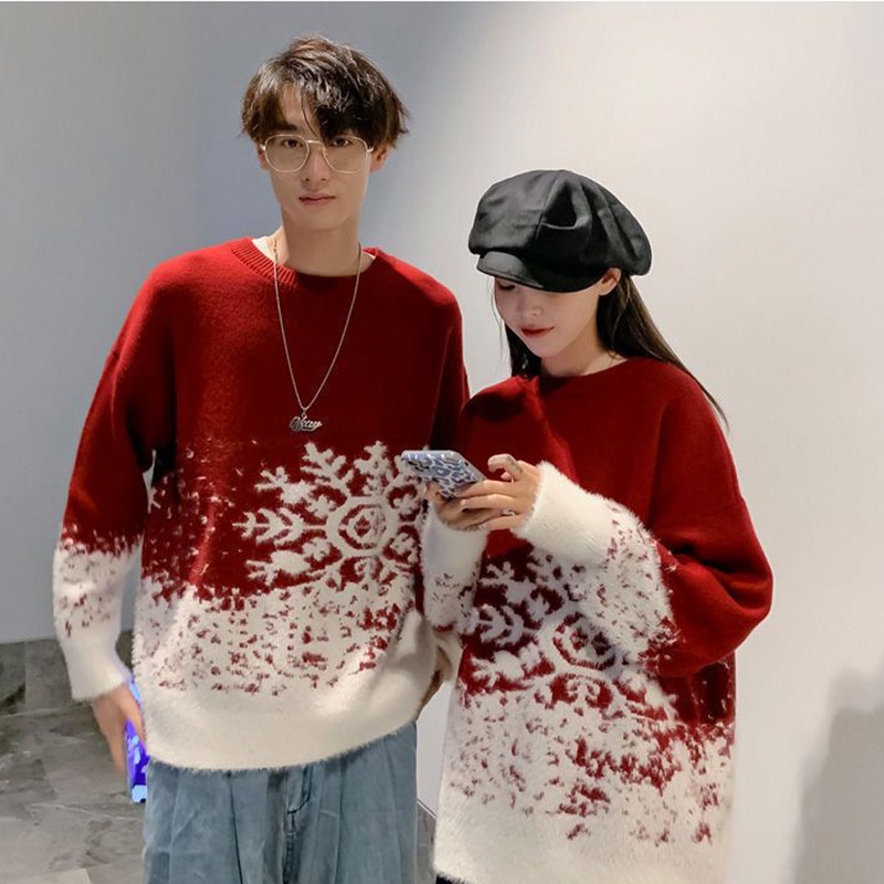 Youtang Set Áo sweater Dày Dặn Dáng Rộng Thiết Kế Giáng Sinh Thời Trang Thu Đông Cho Cặp Đôi