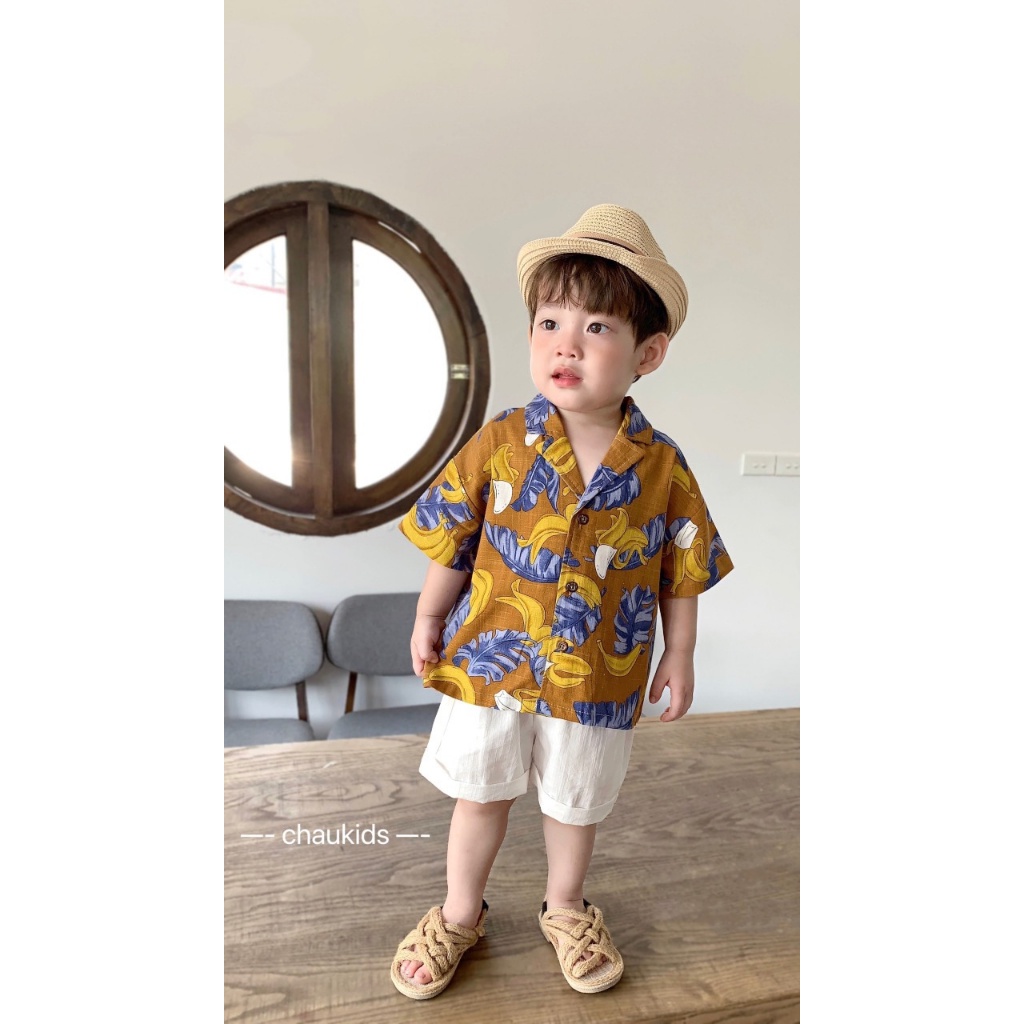 Bộ cộc đi biển chất liệu đũi lá cho bé trai
