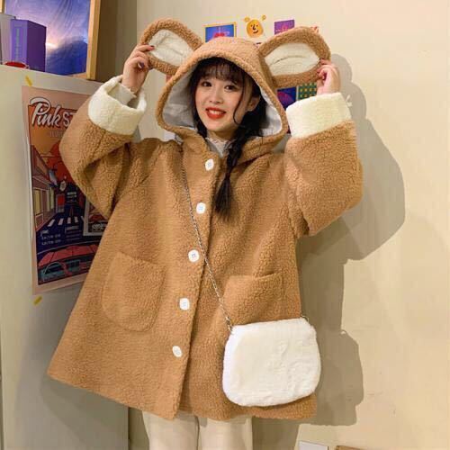 Áo Khoác Cardigan Có Nón Đính Nút Họa Tiết Tai Gấu Đáng Yêu Thời Trang Cho Nữ