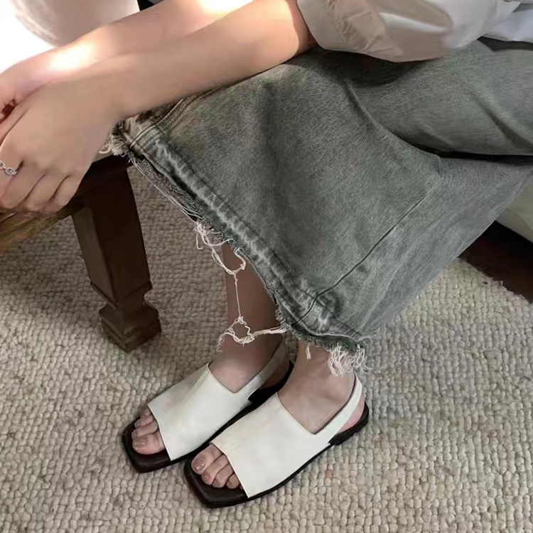 Dép Sandal Hở Mũi Đế Bằng Phong Cách retro Thời Trang Cho Nữ